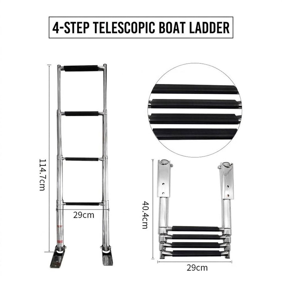 Telescoping Marine Ladder with 316 Stainless Steel Frame and Anti-Slip Steps for Boats, Yachts, Docks, and Watercraft Boarding (4-Step)