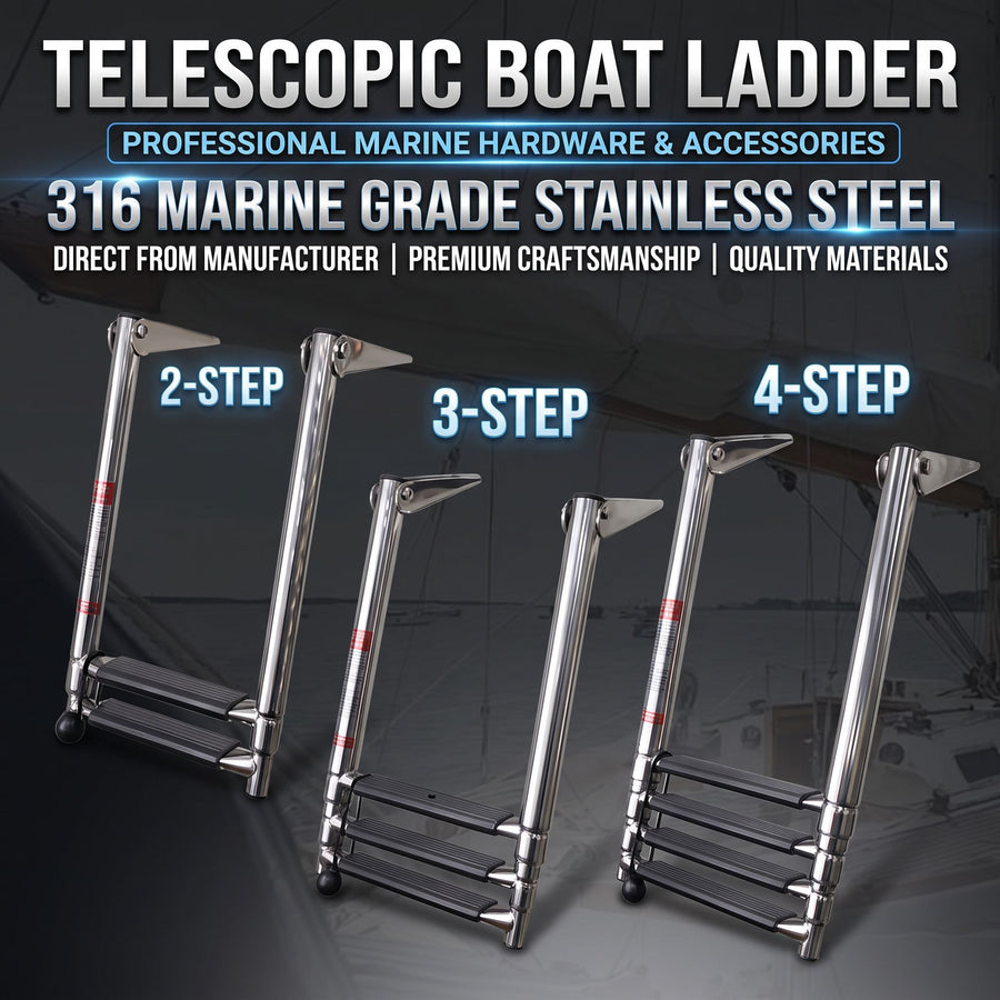 Telescoping Marine Ladder with 316 Stainless Steel Frame and Anti-Slip Steps for Boats, Yachts, Docks, and Watercraft Boarding (4-Step)