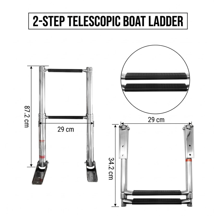 Telescoping Marine Ladder with 316 Stainless Steel Frame and Anti-Slip Steps for Boats, Yachts, Docks, and Watercraft Boarding (4-Step)