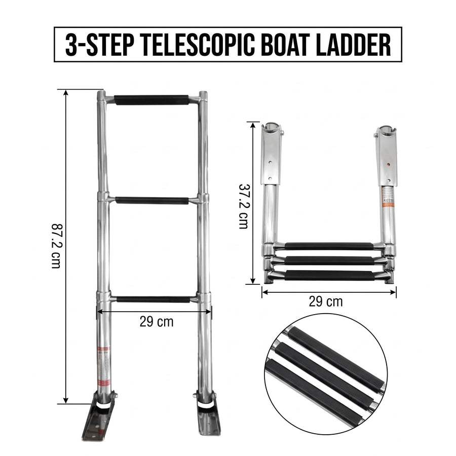 Telescoping Marine Ladder with 316 Stainless Steel Frame and Anti-Slip Steps for Boats, Yachts, Docks, and Watercraft Boarding (4-Step)