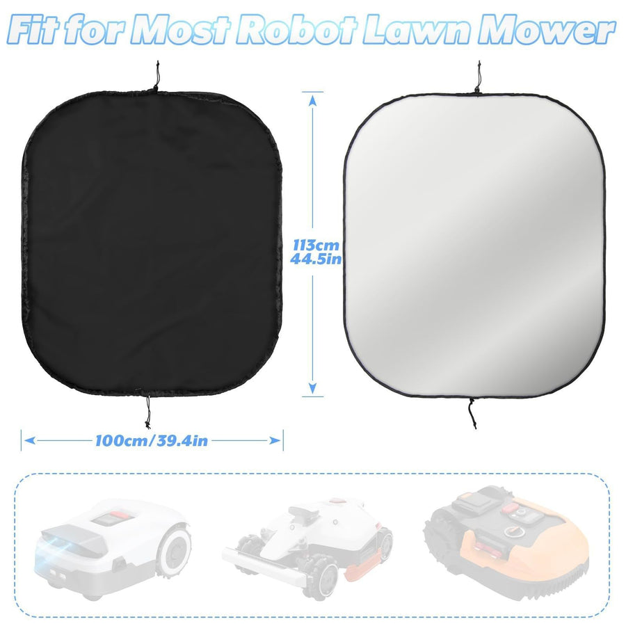 Weatherproof Robot Mower Cover with Drawstring Closure, UV-Resistant Oxford Fabric Protective Shell for Outdoor Storage, Fits Most Automatic Lawn Mowers with Zippered Carry Bag for Convenient Storage (210D(44.5"×39.4"))
