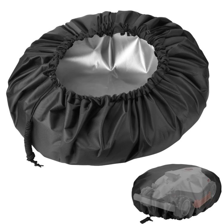 Weatherproof Robot Mower Cover with Drawstring Closure, UV-Resistant Oxford Fabric Protective Shell for Outdoor Storage, Fits Most Automatic Lawn Mowers with Zippered Carry Bag for Convenient Storage (600D(44.5"×39.4"))