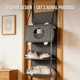 Space-Saving Door Hanging Cat Shelves with Cozy Enclosed Condo and Open Lounging Platforms, a Four-Tier Vertical Climbing Haven for Multi-Cat Households to Rest, Play, and Watch the World from Above (Grey)