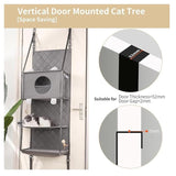 Space-Saving Door Hanging Cat Shelves with Cozy Enclosed Condo and Open Lounging Platforms, a Four-Tier Vertical Climbing Haven for Multi-Cat Households to Rest, Play, and Watch the World from Above (Grey)
