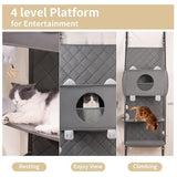 Space-Saving Door Hanging Cat Shelves with Cozy Enclosed Condo and Open Lounging Platforms, a Four-Tier Vertical Climbing Haven for Multi-Cat Households to Rest, Play, and Watch the World from Above (Grey) - 45-Degree Angle