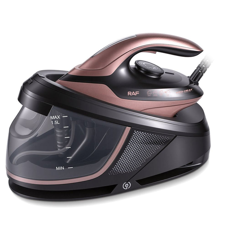 Split-Type Electric Steam Iron with Ceramic Soleplate and 1.5L Water Tank for Home Garment Steaming and Vertical Ironing of Silk Wool and Delicate Fabrics (RoseGold)