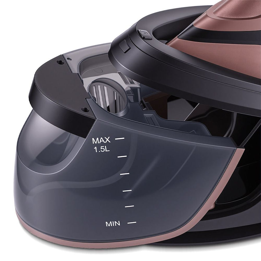 Split-Type Electric Steam Iron with Ceramic Soleplate and 1.5L Water Tank for Home Garment Steaming and Vertical Ironing of Silk Wool and Delicate Fabrics (RoseGold)