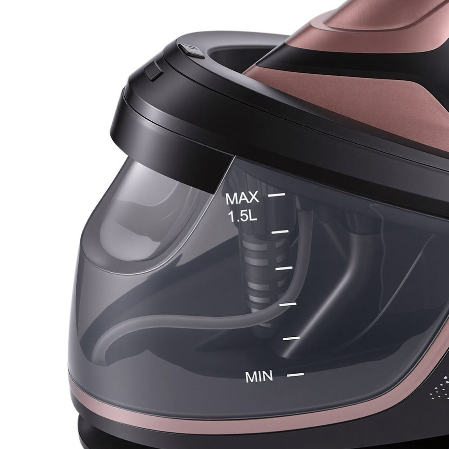 Split-Type Electric Steam Iron with Ceramic Soleplate and 1.5L Water Tank for Home Garment Steaming and Vertical Ironing of Silk Wool and Delicate Fabrics (RoseGold)