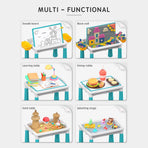 Multifunctional Kids Building Block Table Set with Storage, Compatible with 3-6 Year Olds, Includes Chair and 88-380PCS Colorful Bricks, Ideal for Learning, Drawing, Sand & Water Play (300PCS)