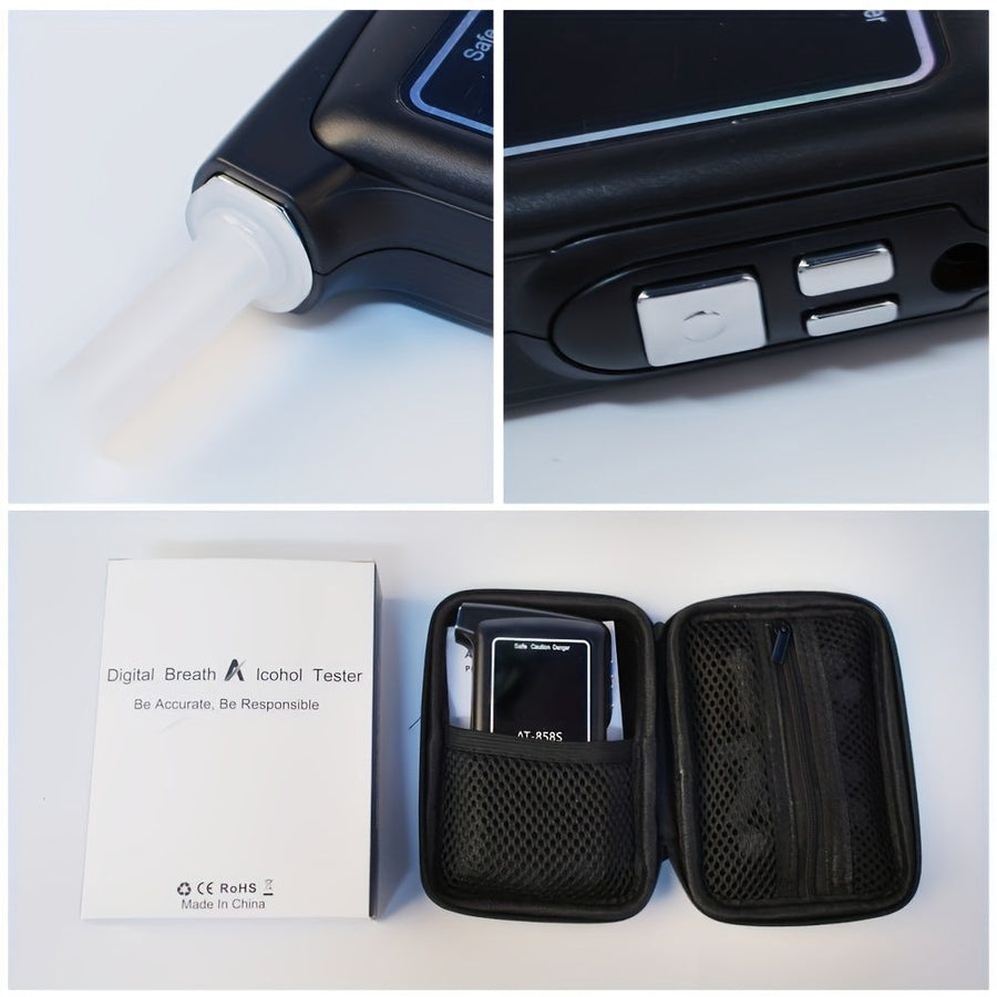 Black AT-858 Breathalyzer Alcohol Detection BAC Tester Portable Breathalyzer LED