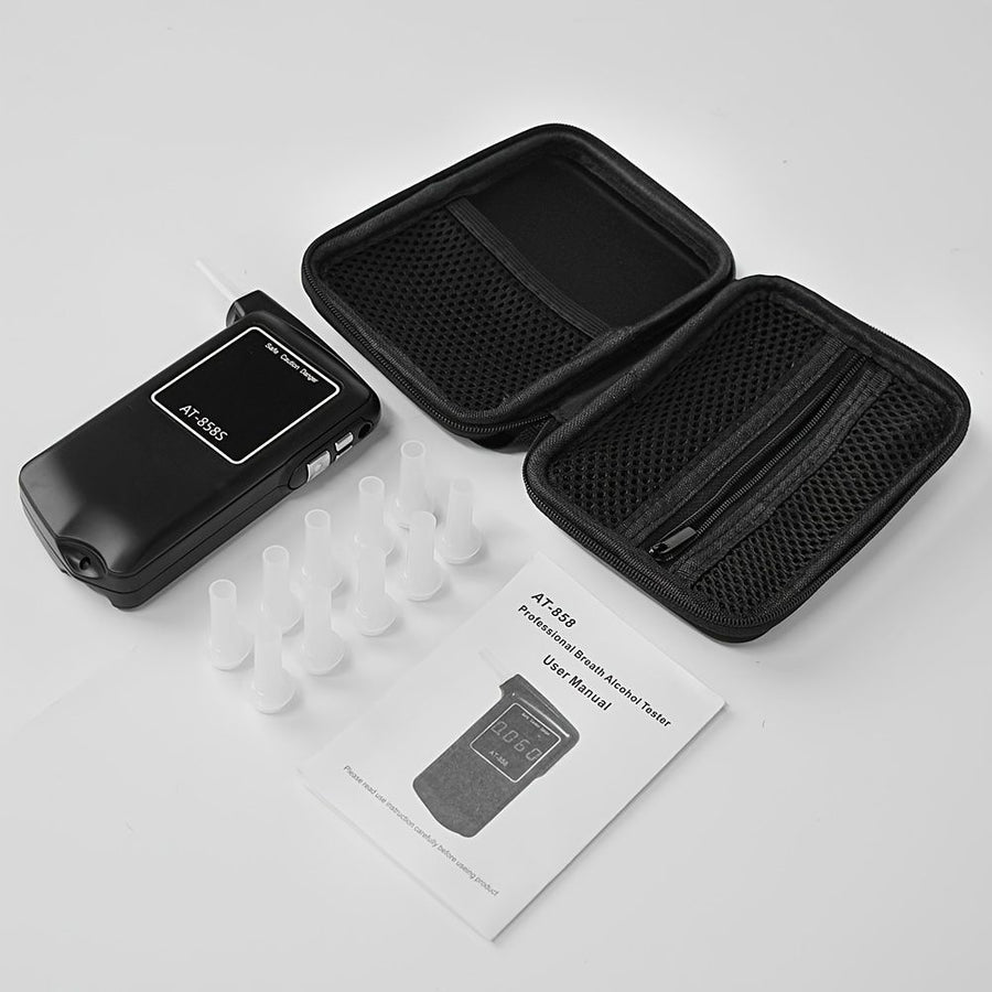 Black AT-858 Breathalyzer Alcohol Detection BAC Tester Portable Breathalyzer LED