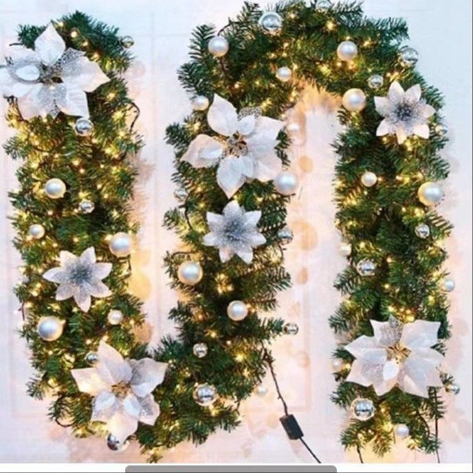 Christmas Garland 2 Piece Set 2.7m Garland Garland With Lights Christmas Home - Pink - Size 270cm