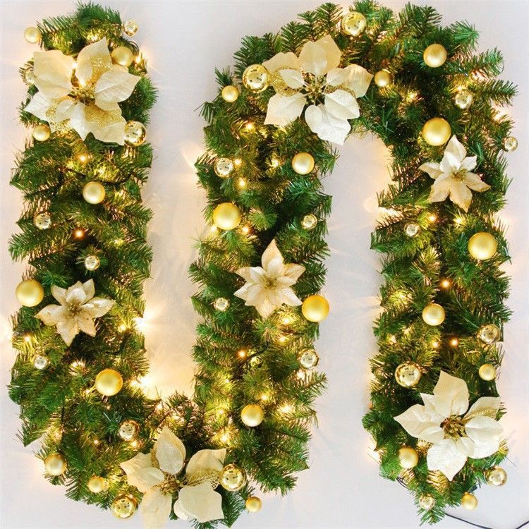Christmas Garland 2 Piece Set 2.7m Garland Garland With Lights Christmas Home - Pink - Size 270cm