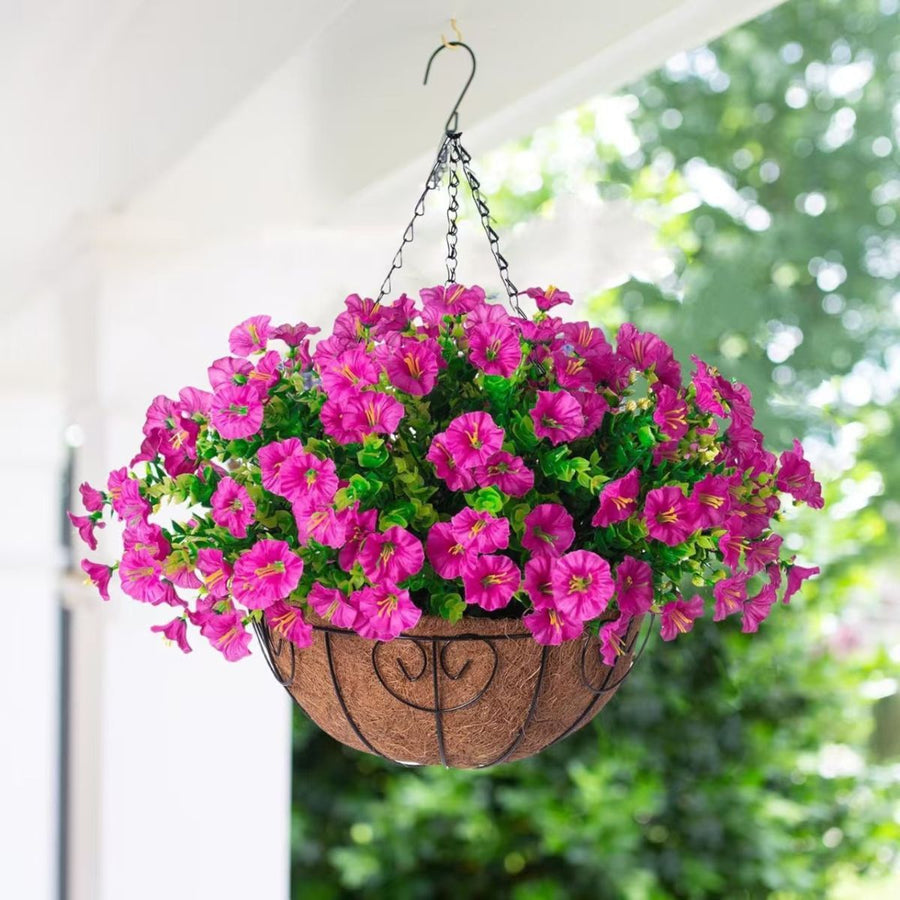 Artificial Petunia Hanging Flower Arrangement Red White Blue Flowers Outdoor - Multi-color - Size 13