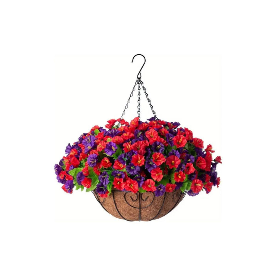 Artificial Petunia Hanging Flower Arrangement Red White Blue Flowers Outdoor - Multi-color - Size 3