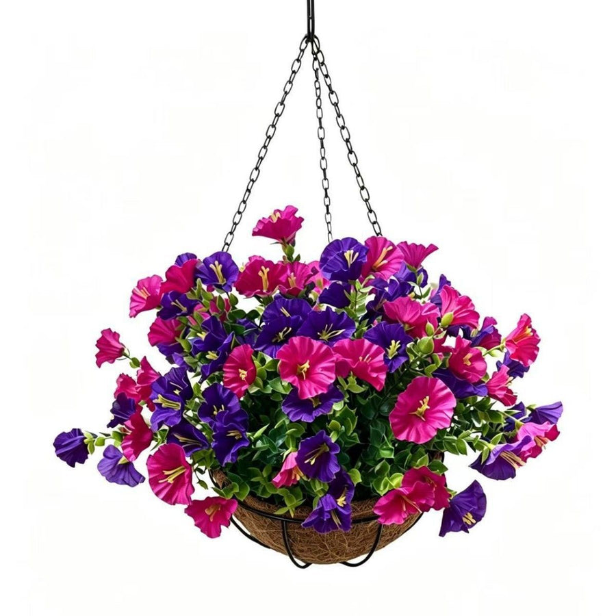 Artificial Petunia Hanging Flower Arrangement Red White Blue Flowers Outdoor - Multi-color - Size 6