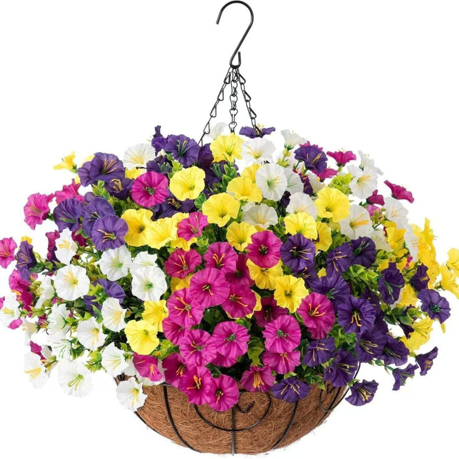 Artificial Petunia Hanging Flower Arrangement Red White Blue Flowers Outdoor - Multi-color - Size 6