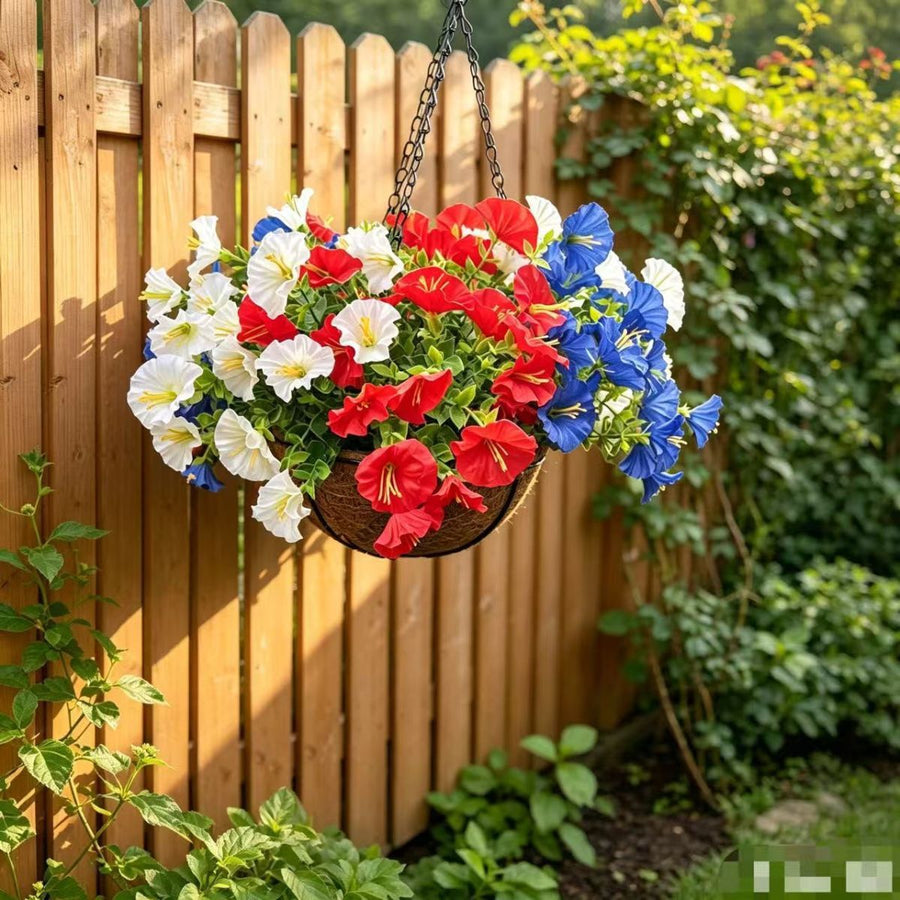 Artificial Petunia Hanging Flower Arrangement Red White Blue Flowers Outdoor - Multi-color - Size 7
