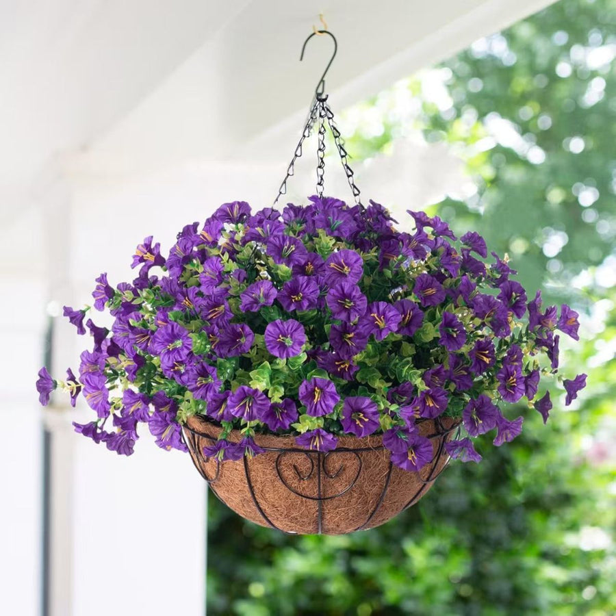 Artificial Petunia Hanging Flower Arrangement Red White Blue Flowers Outdoor - Multi-color - Size 7