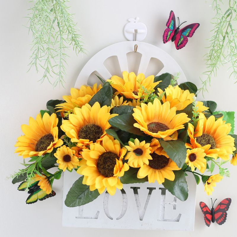 Artificial Sunflowers Wall Hanging Flowers Simulation Flower Basket Living Room - Multi-color - Size 11