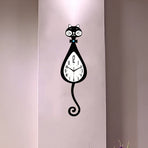Black Cat-Shaped Clock Home Decor Clock Unique Wall Clock High-Quality Clock Cat