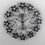 Black Blue Floral Wall Clock Crystal Wall Clock Silent Wall Clock Home Decor Clock Elegant