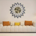 Blue Silver Peacock Wall Clock Crystal Wall Clock Home Decor Clock Large Wall Clock