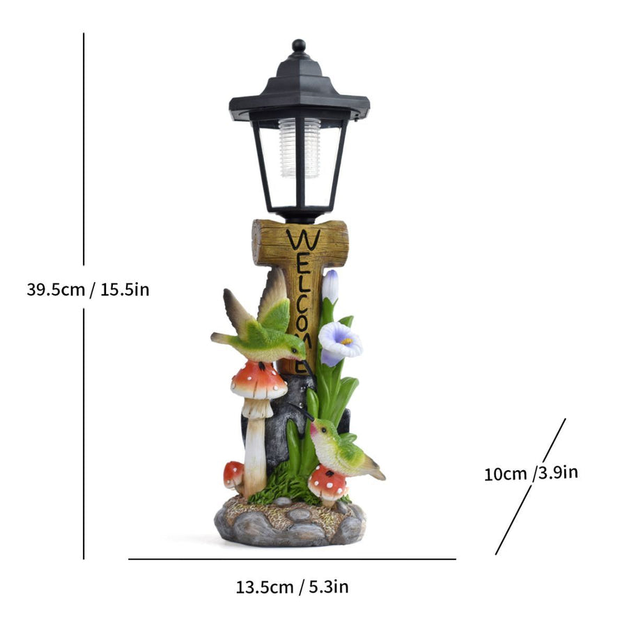 Resin Hummingbird Solar Lamp Outdoor Garden Sculpture Couple Hummingbird - Multi-color - Size 37