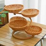 Hand-Woven Fruit Basket Multi-Layer Snack Tray Imitation Rattan Storage Kitchen - Stripe - Size L