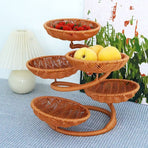 Hand-Woven Fruit Basket Multi-Layer Snack Tray Imitation Rattan Storage Kitchen - Stripe - Size L