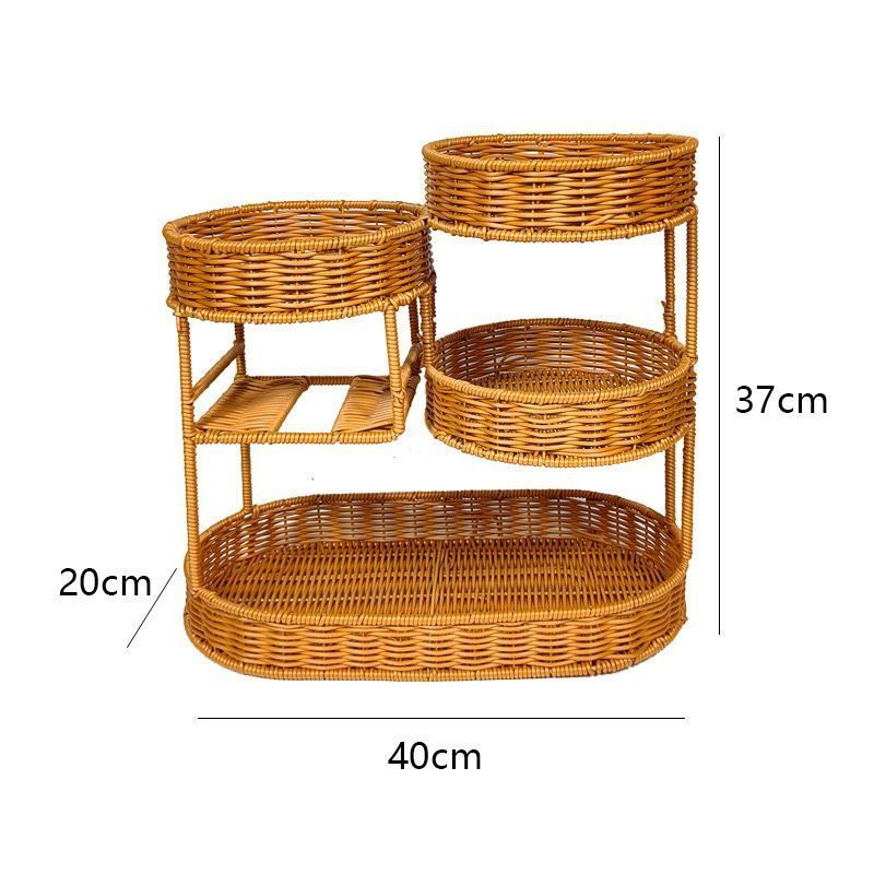 Imitation Rattan Fruit Basket Multi-Layer Fruit Basket Snack Storage Candy - Light Brown - Size L