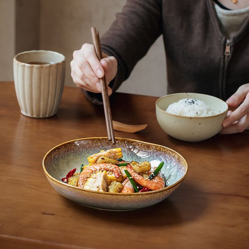 Ceramic Plates Flame Pattern Plates Deep Salad Bowls Noodle Bowls Fruit Plates - Multi - Size L