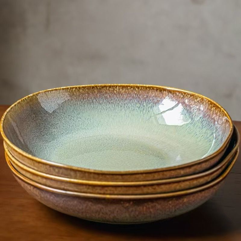 Ceramic Plates Flame Pattern Plates Deep Salad Bowls Noodle Bowls Fruit Plates - Multi - Size L