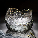 Hammered Glass Bowl Glacier Bowl Transparent Salad Bowl Solid-Color Bowl Large - Clear - Size L