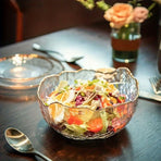 Hammered Glass Bowl Glacier Bowl Transparent Salad Bowl Solid-Color Bowl Large - Clear - Size L