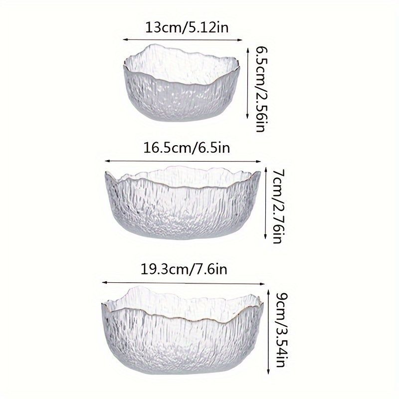 Hammered Glass Bowl Glacier Bowl Transparent Salad Bowl Solid-Color Bowl Large - Clear - Size L