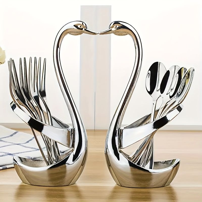 Silver Black swan-shaped spoon set, stainless steel kitchenware, decorative spoons, high-quality spoons, kitchen accessories, Australian tableware, elegant utensil set, gift for home