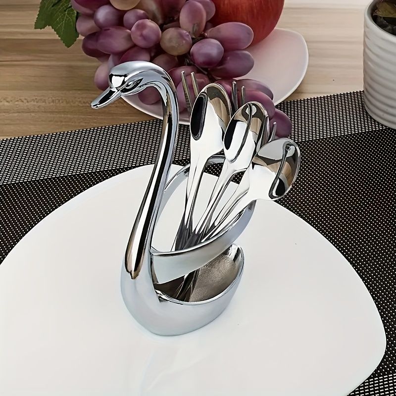 Silver Black swan-shaped spoon set, stainless steel kitchenware, decorative spoons, high-quality spoons, kitchen accessories, Australian tableware, elegant utensil set, gift for home