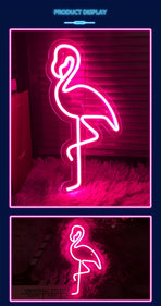 Red White Flamingo Night Light Neon Lamp Tropical Decor Home Accent Pink Light Mood