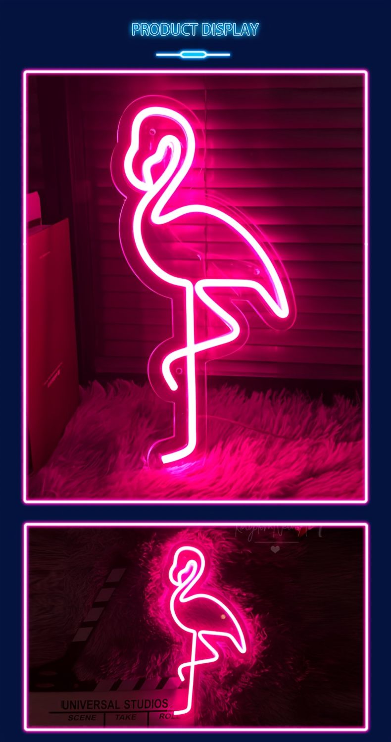 Red White Flamingo Night Light Neon Lamp Tropical Decor Home Accent Pink Light Mood