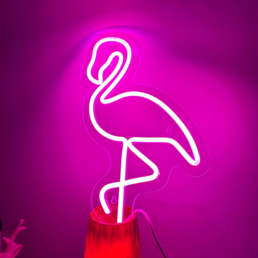 Red White Flamingo Night Light Neon Lamp Tropical Decor Home Accent Pink Light Mood