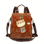 Fashionable Backpack Printed Backpack Double-Shoulder Backpack Cute Cat Print - Beige - Size 29-24-13