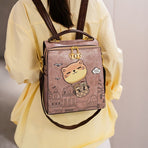 Fashionable Backpack Printed Backpack Double-Shoulder Backpack Cute Cat Print - Brown - Size 29-24-13