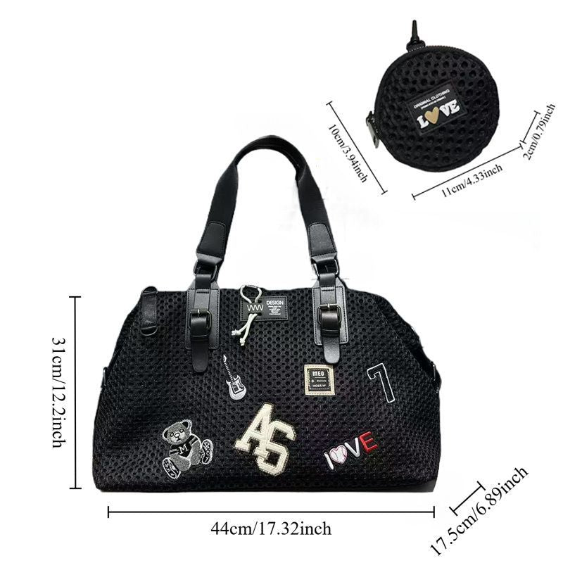 Travel Duffle Bag Embroidered Duffle Bag Stylish Travel Bag Weekend Bag For Men - Black - Size L