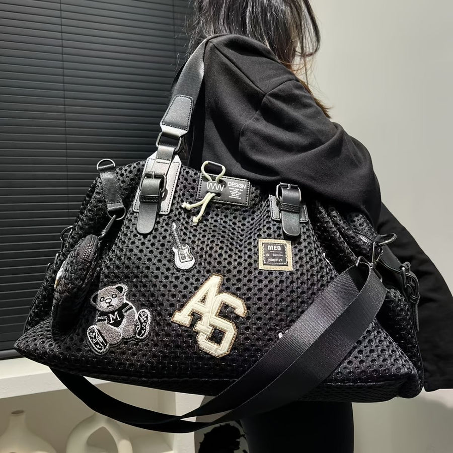 Travel Duffle Bag Embroidered Duffle Bag Stylish Travel Bag Weekend Bag For Men - Black - Size L