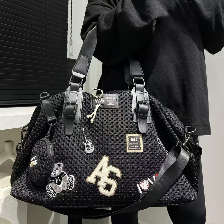 Travel Duffle Bag Embroidered Duffle Bag Stylish Travel Bag Weekend Bag For Men - Black - Size L