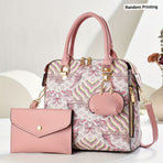 Ladies Hand-Held Bags 2-Piece Set Embroidered Print Retro Stylish Bag With - Pink - Size 24-13-24