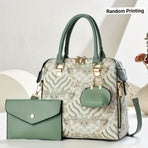 Ladies Hand-Held Bags 2-Piece Set Embroidered Print Retro Stylish Bag With - Red - Size 24-13-24