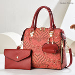Ladies Hand-Held Bags 2-Piece Set Embroidered Print Retro Stylish Bag With - Red - Size 24-13-24