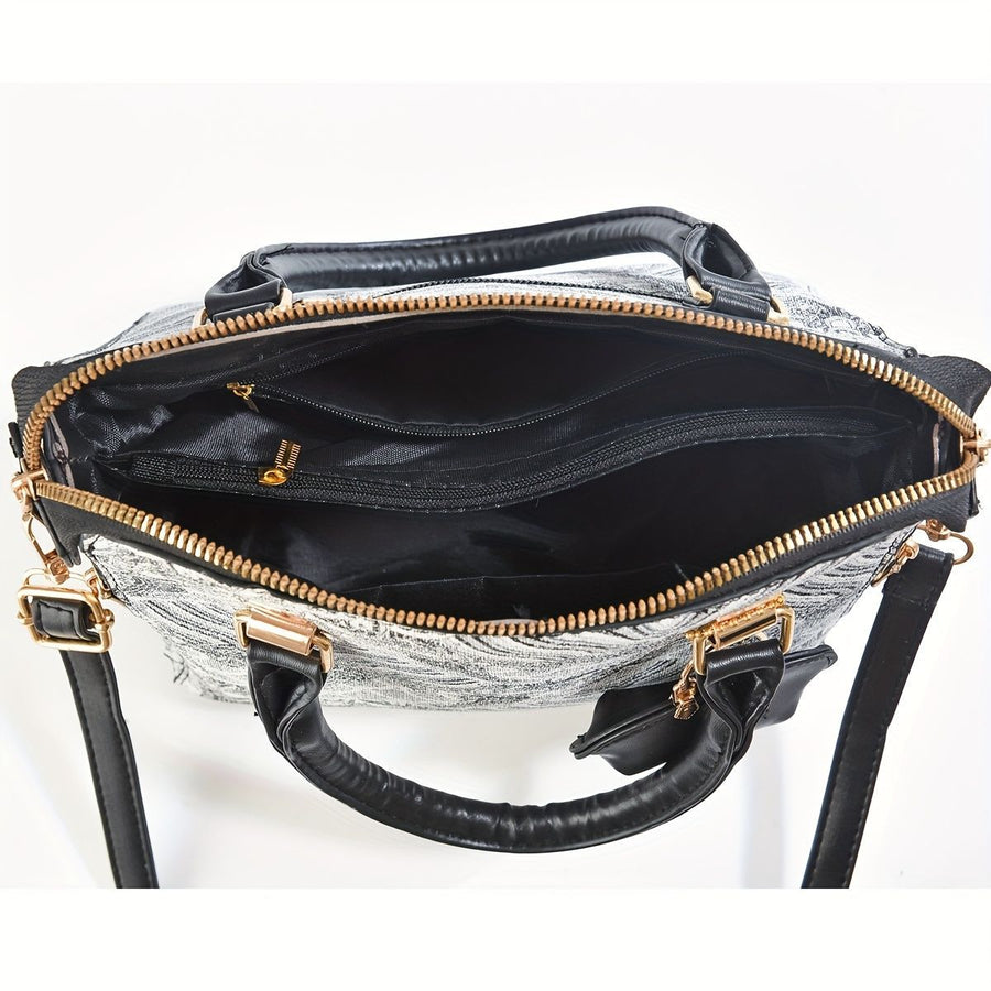 Ladies Hand-Held Bags 2-Piece Set Embroidered Print Retro Stylish Bag With - Red - Size 24-13-24